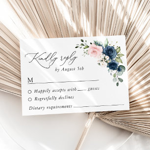Cartons Réponse Fleurs Bleues Marine, Fleurs Roses, Mariage Floral