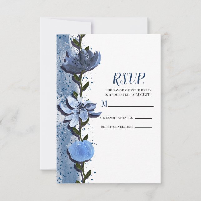 Cartons Réponse Fleurs bleues modernes Floral Aquarelle Mariage RS (Devant)