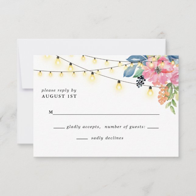 Cartons Réponse Fleurs de Jardin & Lumières Jumelles Mariage bleu (Devant)