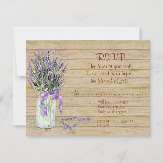 Cartons Réponse Fleurs de lavande Mason Jar Aquarelle Bois rustiqu (Devant)