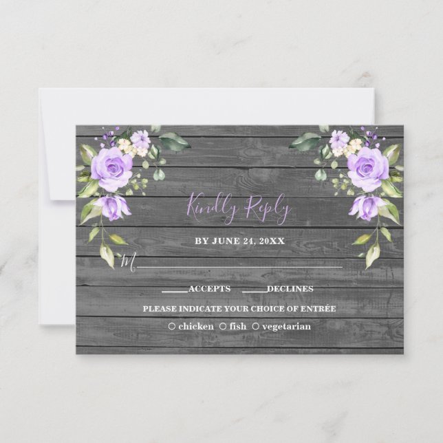 Cartons Réponse Fleurs de lavande uniques Mariage en bois de grang (Devant)