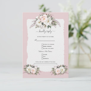Cartons Réponse Fleurs de mariage à l'aquarelle blanche et rose