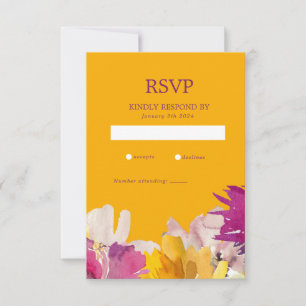 Cartons Réponse Fleurs de mariage vibrantes jaune violet 