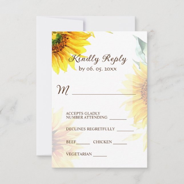 Cartons Réponse Fleurs de soleil jaunes Rustique Floral Mariage d' (Devant)