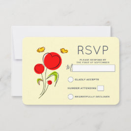 Cartons Réponse Fleurs du Coeur Rouge mignonnes et papillons jaune