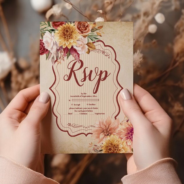 Cartons Réponse Fleurs en terre cuite rouille Mariage de automne o (Créateur téléchargé)