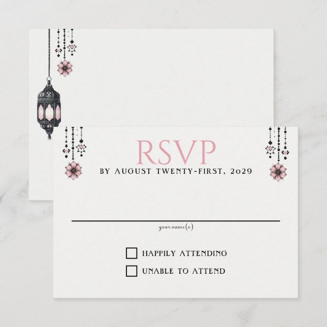 Cartons Réponse Fleurs et lanternes roses (Devant / Derrière)