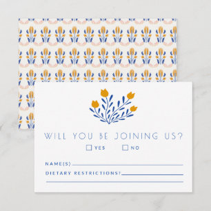 Cartons Réponse Fleurs folk Scandi en Mariage bleu et jaune