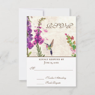 Cartons Réponse Fleurs Foxglove, Colibri Tout en un Mariage