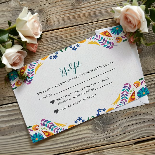 Cartons Réponse Fleurs Nuestra Boda mexicaines Mariage botanique (Mexican Nuestra Boda Flowers Botanical Wedding RSVP Card)