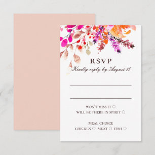 Cartons Réponse Fleurs roses à l'aquarelle. Mariage de jardin flor
