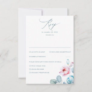 Cartons Réponse Fleurs Roses Bleues Douces Élégant Mariage Rêvé