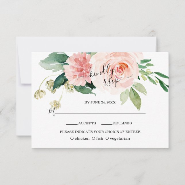 Cartons Réponse Fleurs Roses Blush Mariage de calligraphie Aqua pr (Devant)