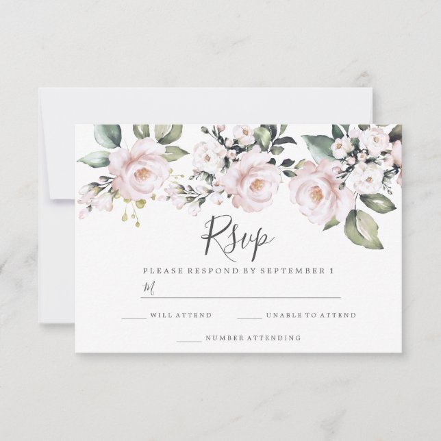Cartons Réponse Fleurs roses poudrées mariage fiançailles (Devant)