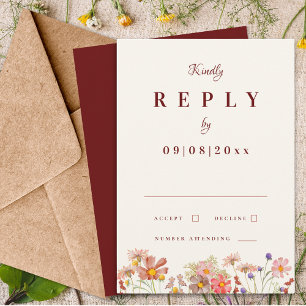 Cartons Réponse Fleurs sauvages Bohème Terre cuite Mariage d'autom