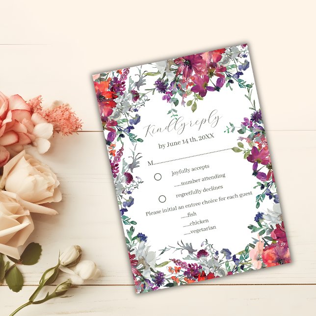 Cartons Réponse Fleurs sauvages d'aquarelle Elegant Boho Wedding R (Créateur téléchargé)