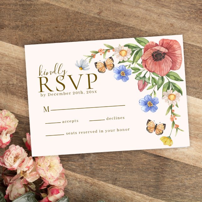 Cartons Réponse Fleurs sauvages floraux d'aquarelle Boho Mariage (Créateur téléchargé)