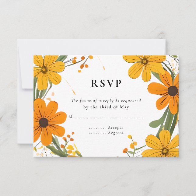 Cartons Réponse Fleurs sauvages orange et jaune Mariage de couronn (Devant)