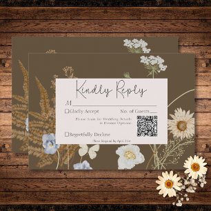 Cartons Réponse Fleurs sauvages sur le code QR Mariage Brown
