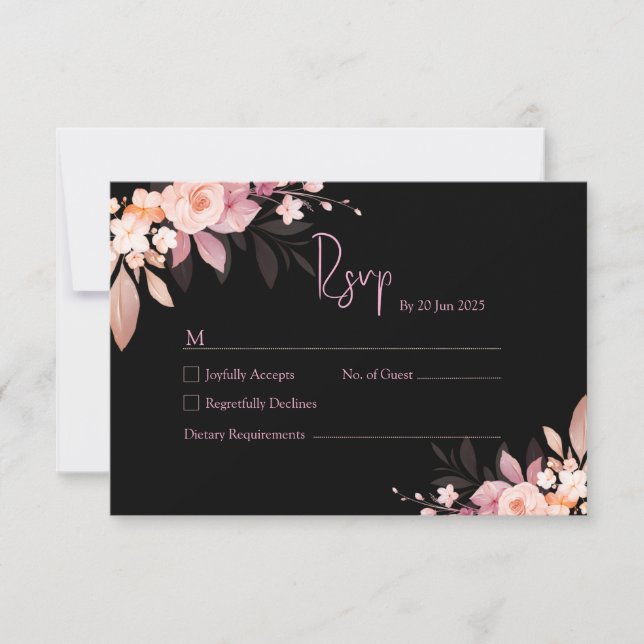 Cartons Réponse Floral Black & Blush Rose Wedding  (Devant)