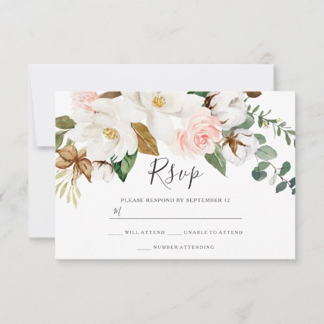 Cartons Réponse Floral blanc & Blush All Seasons Mariage (Devant)