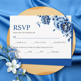 Cartons Réponse Floral bleu Chinoiserie fleurs de pivoine mariage