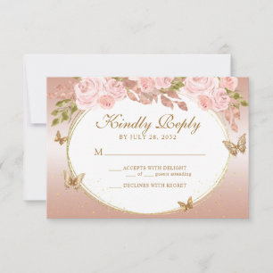 Cartons Réponse Floral Blush Rose Or Tiara Butterfly Quinceañera
