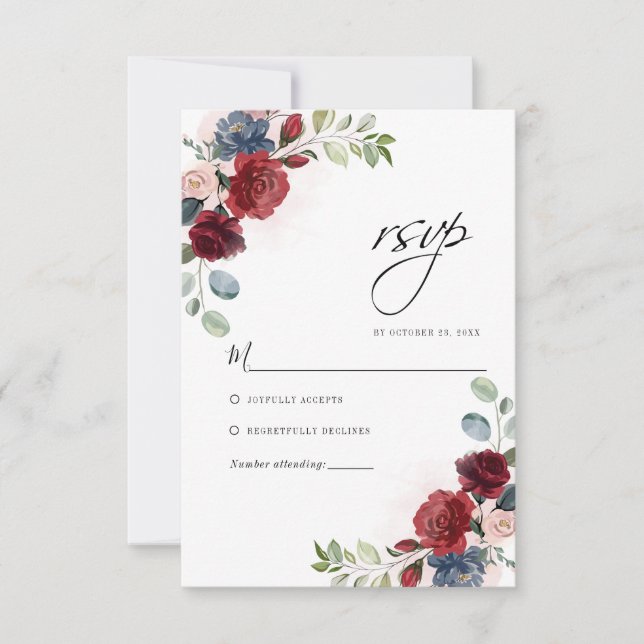 Cartons Réponse Floral Bourgogne Aquarelle Mariage botanique (Devant)