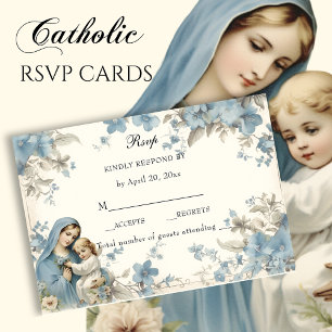 Cartons Réponse Floral Catholique Bienheureux Marie Floral Bleu