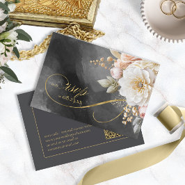 Cartons Réponse Floral Drama Mariage QR Code Charcoal ID1022
