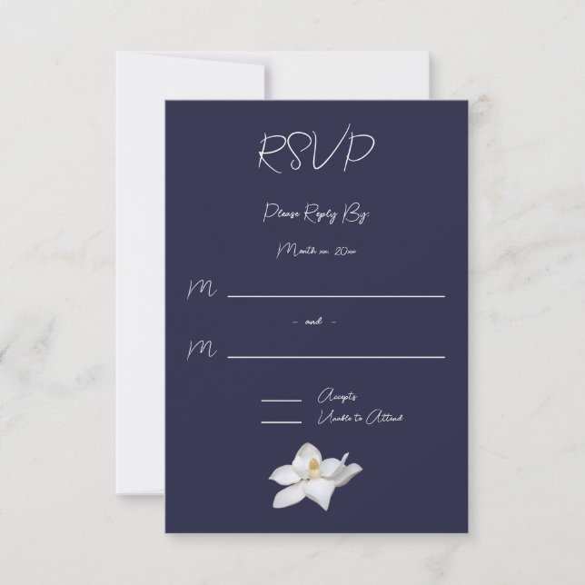 Cartons Réponse Floral élégant de Magnolia blanc sur Mariage de ma (Devant)