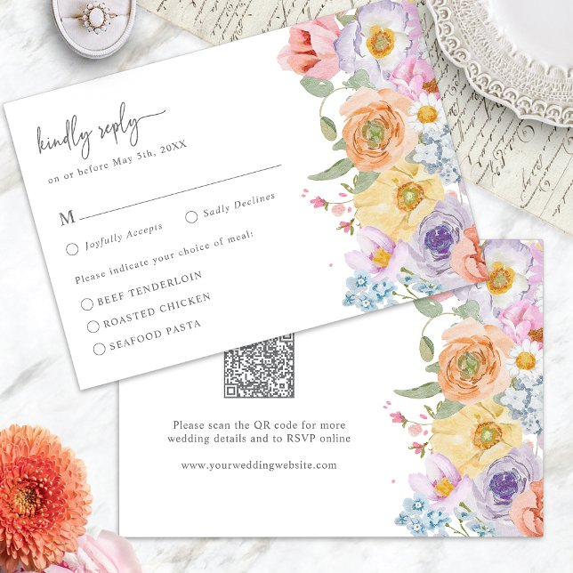 Cartons Réponse Floral gras (Bright Bold Floral RSVP Card QR Code by Painted Paperie
)