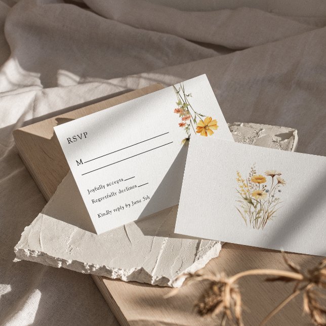 Cartons Réponse Floral Jaune moderne Boho Chic Mariage unique (Créateur téléchargé)