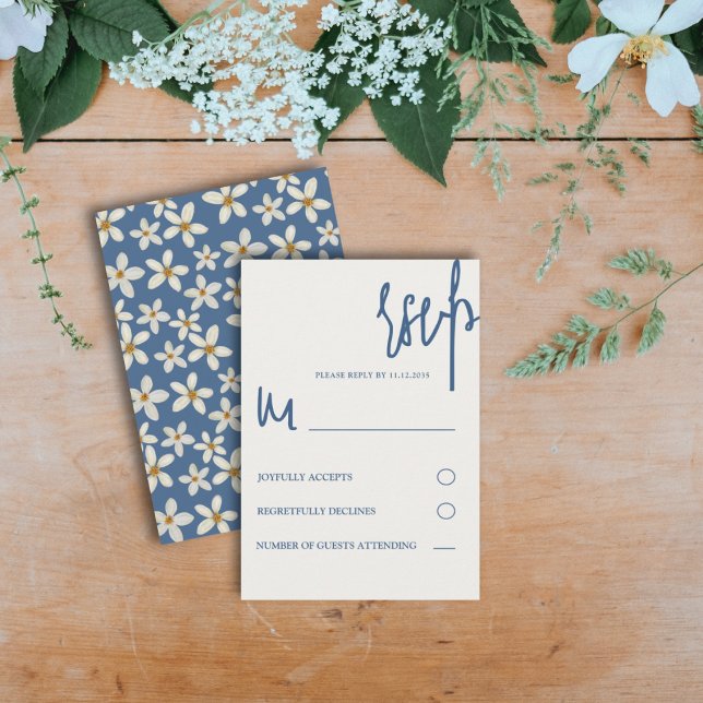 Cartons Réponse Floral moderne bleu & Mariage jaune (Créateur téléchargé)