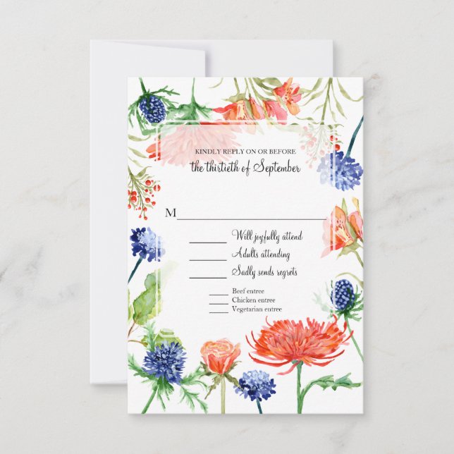 Cartons Réponse Floral moderne Bleu Orange Aquarelle Chute de feui (Devant)