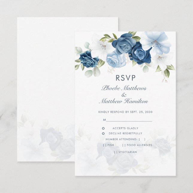 Cartons Réponse Floral moderne Dusty Bleu Botanique (Devant / Derrière)