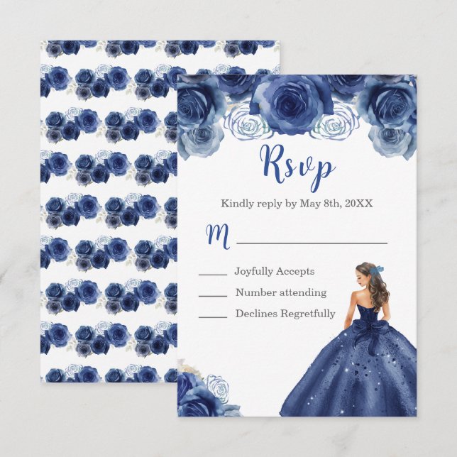 Cartons Réponse Floral Princess dans un bleu marine (Devant / Derrière)