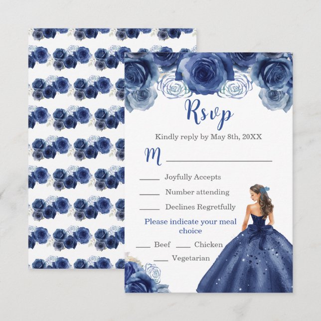 Cartons Réponse Floral Princess dans un bleu marine (Devant / Derrière)