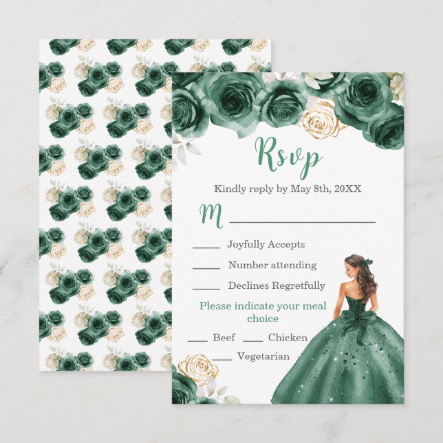 Cartons Réponse Floral Princess dans une robe vert foncé choix de  (Devant / Derrière)