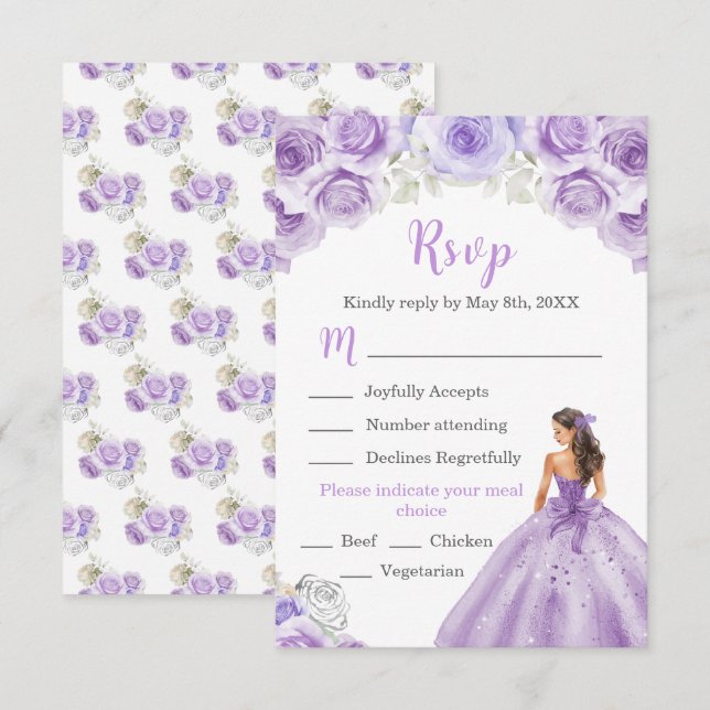 Cartons Réponse Floral Princess dans une robe violette choix de re (Devant / Derrière)