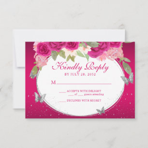 Cartons Réponse Floral rose Argent Tiara Papillon Quinceañera