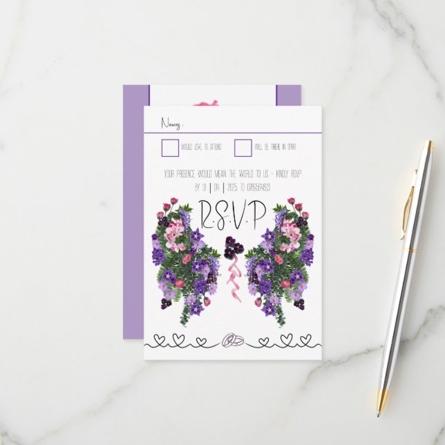 Cartons Réponse Floral rose et violet (Devant/Arrière en situation)