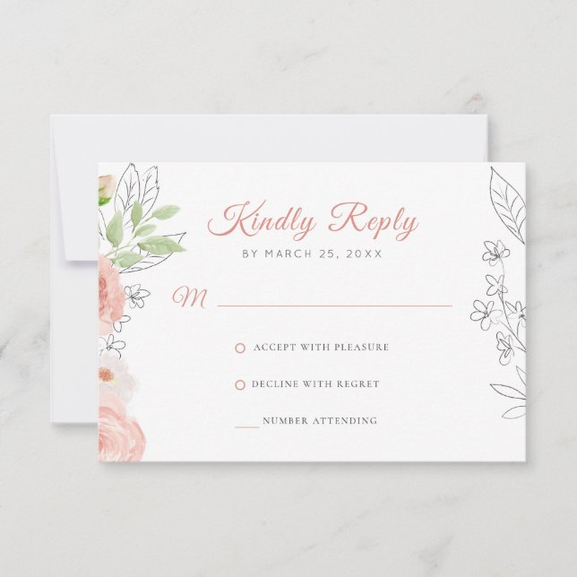 Cartons Réponse Floral rustique moderne élégant mariage aquarelle (Devant)