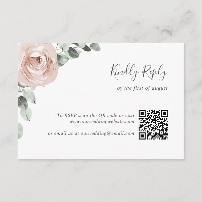 Cartons Réponse Floral Sage Greenery Dusty Rose QR Code Mariage (Devant)