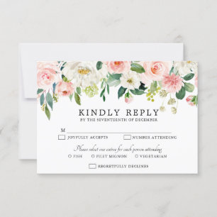 Cartons Réponse Florales rose pâle Mariage botanique moderne