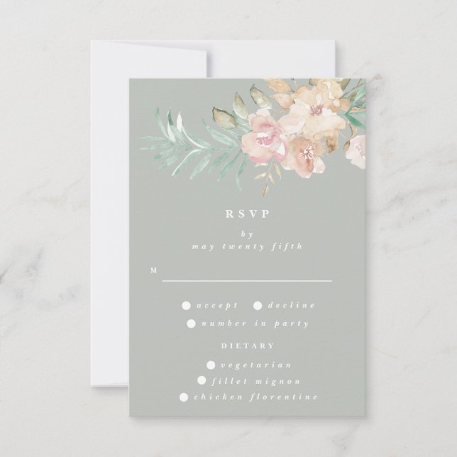 Cartons Réponse Flores d'aquarelle rustique sur Mariage vert Sage (Devant)