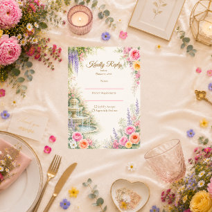 Cartons Réponse Fontaine de jardin romantique Fleurs Mariage