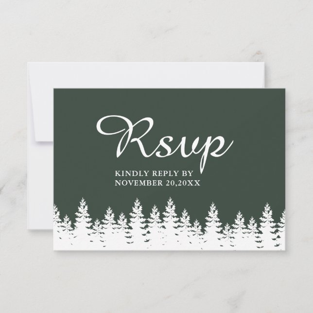 Cartons Réponse Forêt moderne Élégante Vert Blanc Mariage d'hiver (Devant)