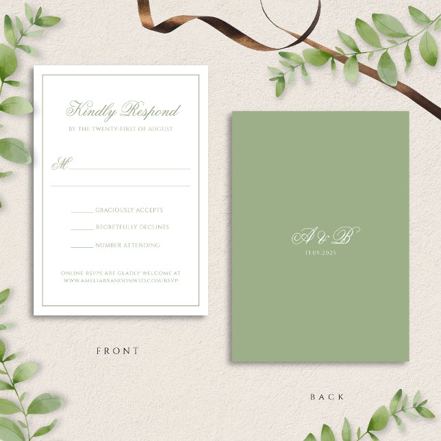 Cartons Réponse Formal Classic Sage Green Monogram Script Wedding (Créateur téléchargé)