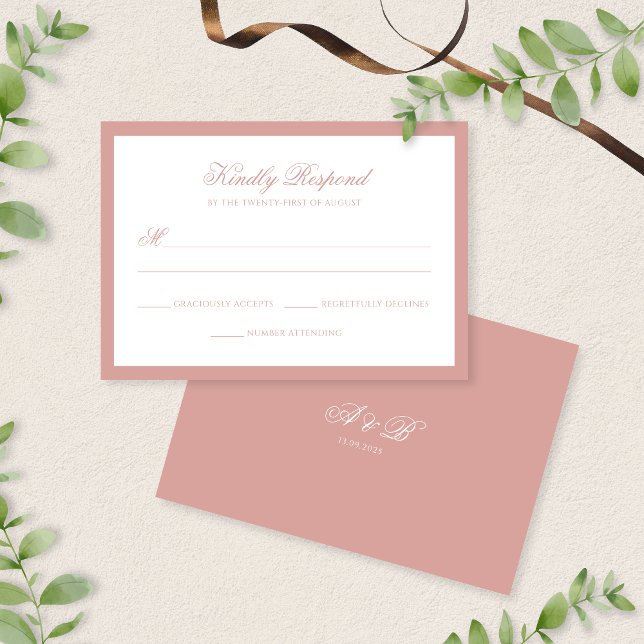 Cartons Réponse Formal Dusty Rose Border Monogram Script Wedding (Créateur téléchargé)